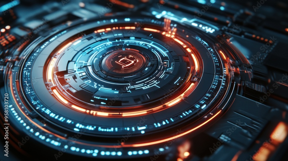 Close-up of a Futuristic Circular Interface with Glowing Lights Close-up of a Futuristic Circular Interface with Glowing Lights