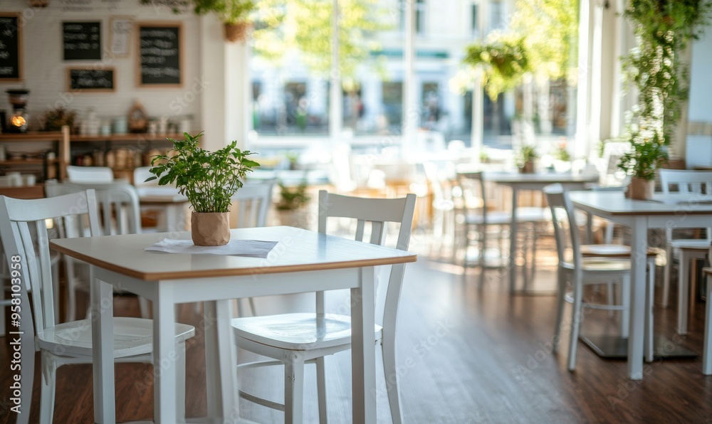 Softly focused image of a bright and cozy café interior with sunlight streaming through expansive windows, reflecting warmly on polished table surfaces, ideal for themes of relaxation and dining. Softly focused image of a bright and cozy café interior with sunlight streaming through expansive windows, reflecting warmly on polished table surfaces, ideal for themes of relaxation and dining.