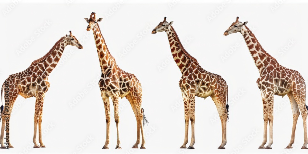 Obraz premium Giraffes on White Background. African Camelopardalis in Natural Habitat