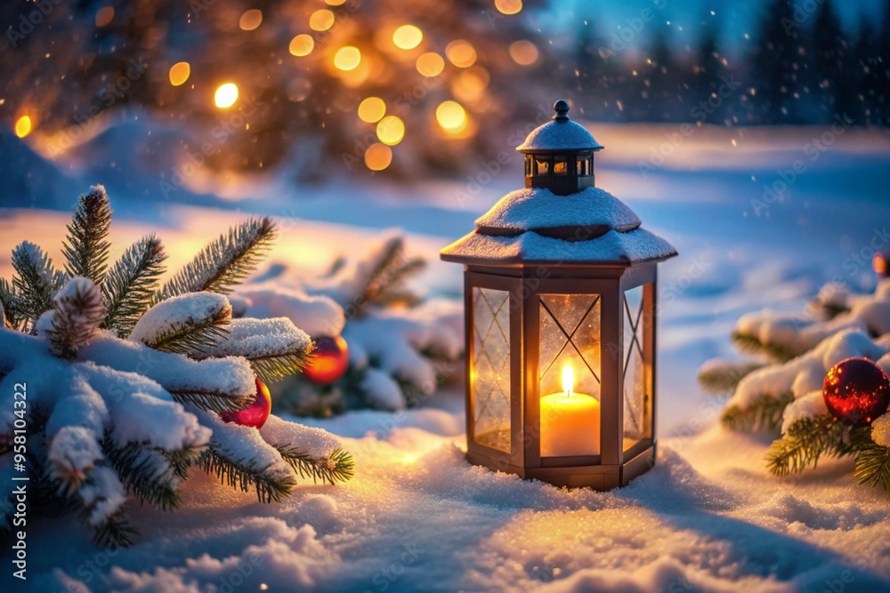 christmas lantern in the snow christmas lantern in the snow
