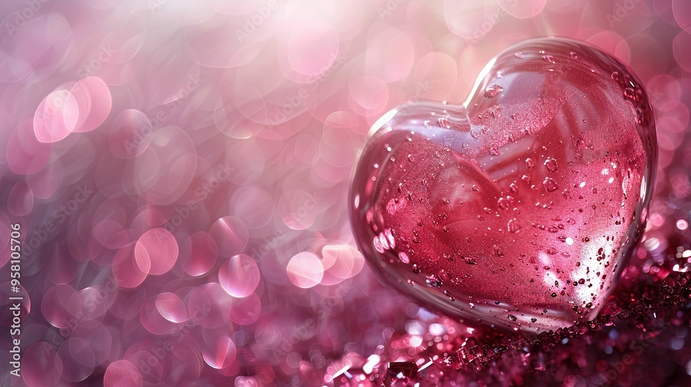 Pink Glass Heart on a Glittery Surface