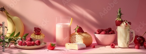 Wallpaper Mural Pink-themed breakfast with berries and milkshake Torontodigital.ca