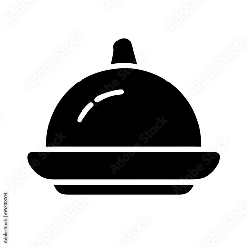 Black Silhouette of a Food Serving Tray with Dome Lid - Minimalist Culinary Icon