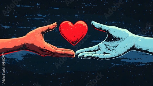 human hand offering a red heart to another hand. international day of charity, charity and giving, humanitarian aid, volunteerism and community outreach