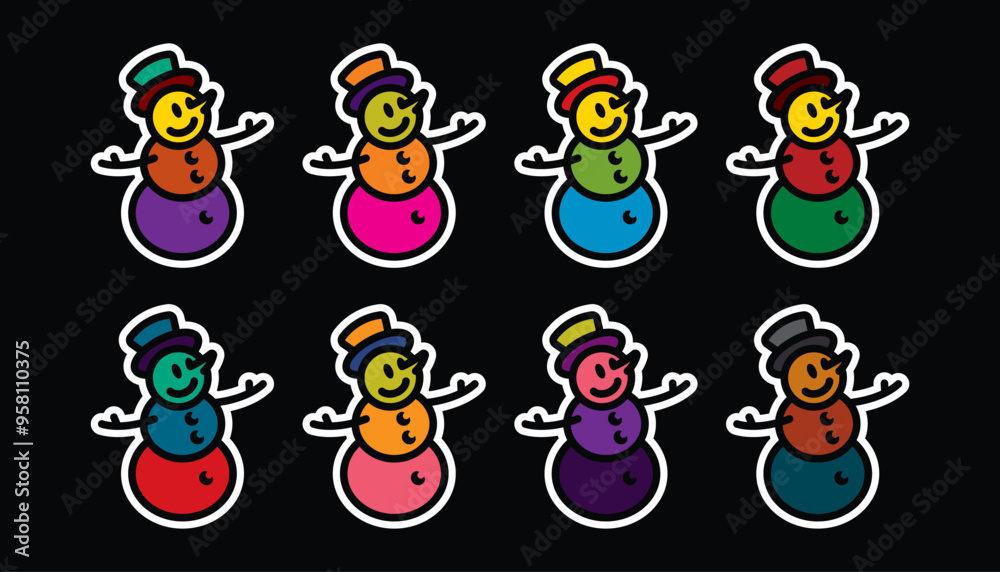 Naklejka premium Original vector icon set in vintage style. A kind snowman in a top hat.