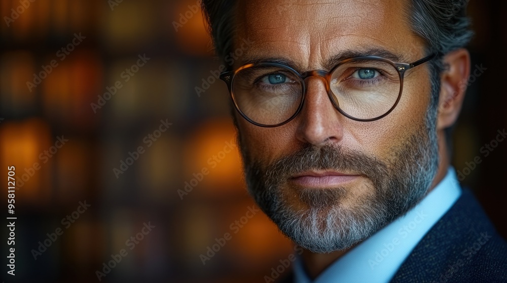 Close-Up Portrait of a Man with Glasses and a Beard Close-Up Portrait of a Man with Glasses and a Beard