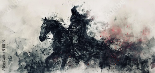 Ominous Horseman of the Apocalypse on a Horse, Representing Hunger.