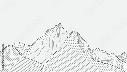 Black and white mountain line arts wallpaperBlack and white mountain line arts wallpaper, luxury landscape background design for cover, invitation background, packaging design.