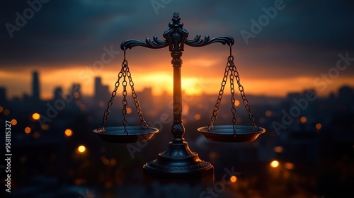 Scales of Justice at Sunset