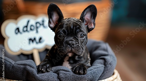Adopt me concept with cute dog puppy character. AI generated image.