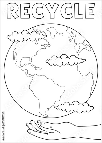 earth trash waste coloring book page