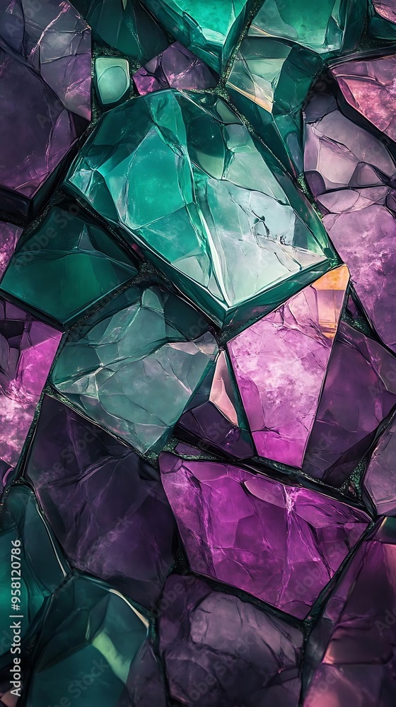 Abstract Background of Purple and Green Crystal Shapes