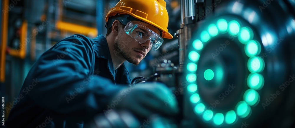 Industrial Engineer Working on High-Tech Machinery in Modern Factory with Advanced Technology Industrial Engineer Working on High-Tech Machinery in Modern Factory with Advanced Technology