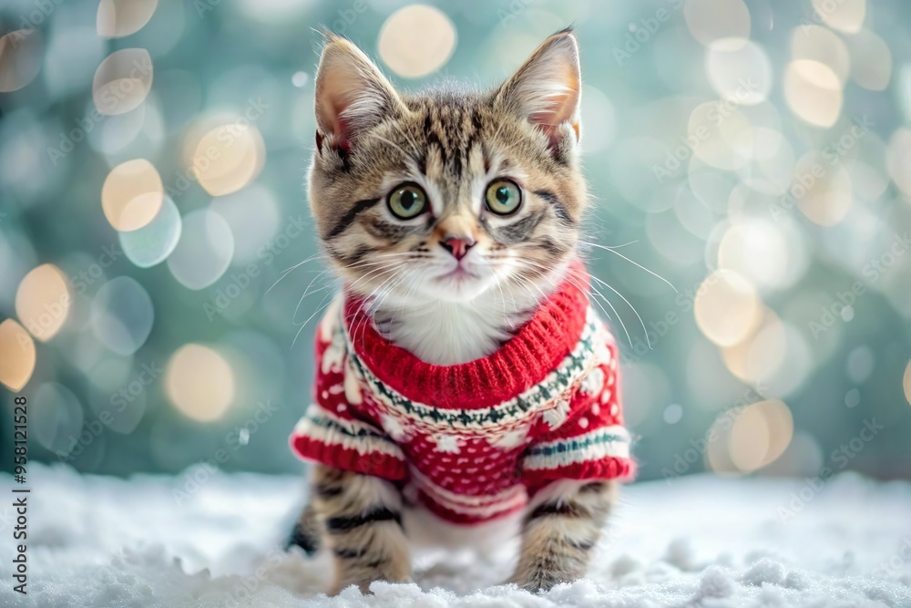 cat wear winter sweater with snow fall cat wear winter sweater with snow fall