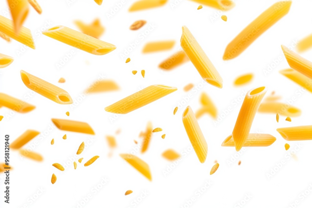 Fototapeta premium Falling penne pasta isolated on a white background,
