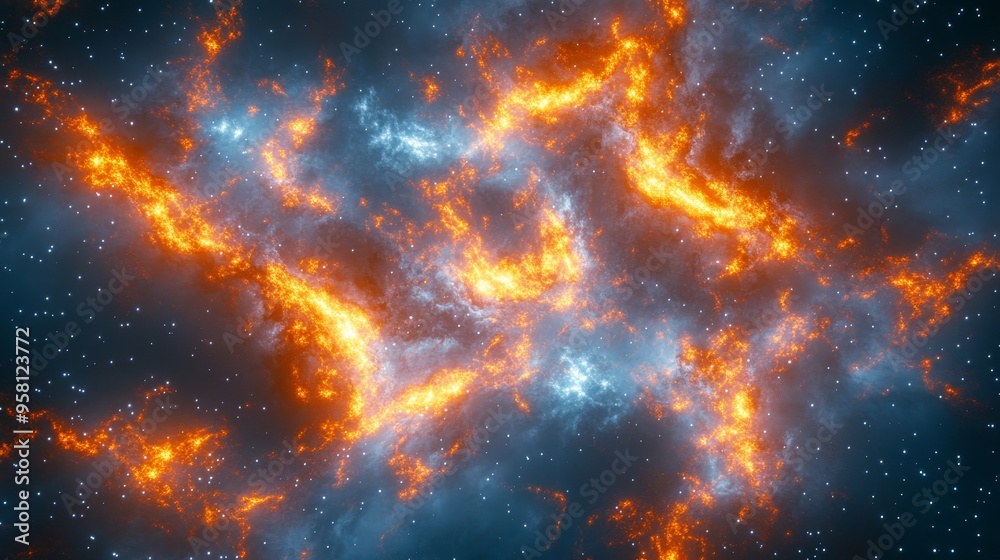 Naklejka premium In this surreal digital world, nebulous clouds, celestial bodies, and soft glowing elements create an illusion of a fantasy dreamland