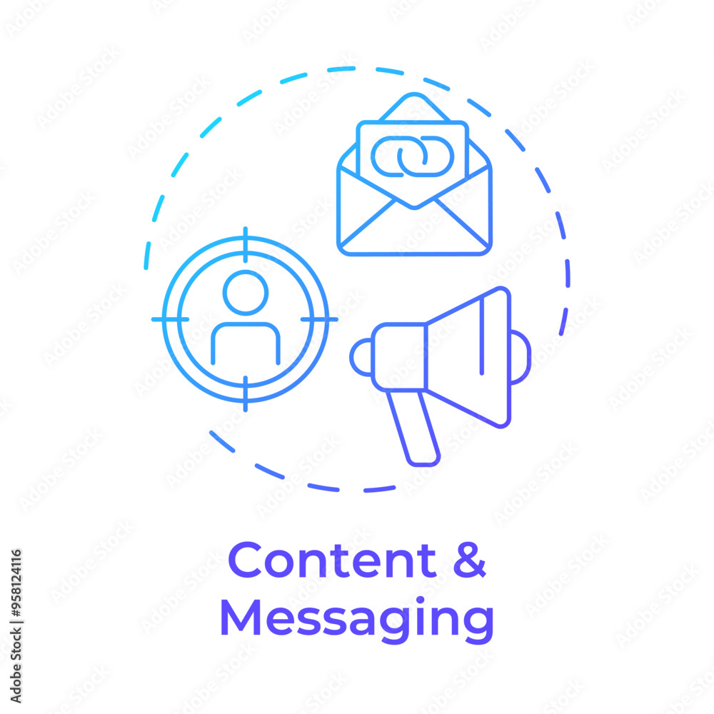 Content and messaging blue gradient concept icon. Marketing service, advertisement strategy. Round shape line illustration. Abstract idea. Graphic design. Easy to use in infographic, presentation Content and messaging blue gradient concept icon. Marketing service, advertisement strategy. Round shape line illustration. Abstract idea. Graphic design. Easy to use in infographic, presentation