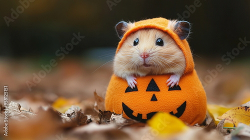 Hamster wearing halloween costume in copyspace background. Halloween concept. Lovely pet concept.