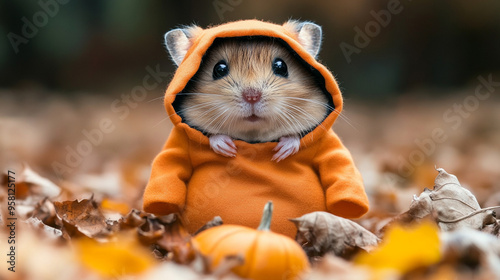 Hamster wearing halloween costume in copyspace background. Halloween concept. Lovely pet concept.