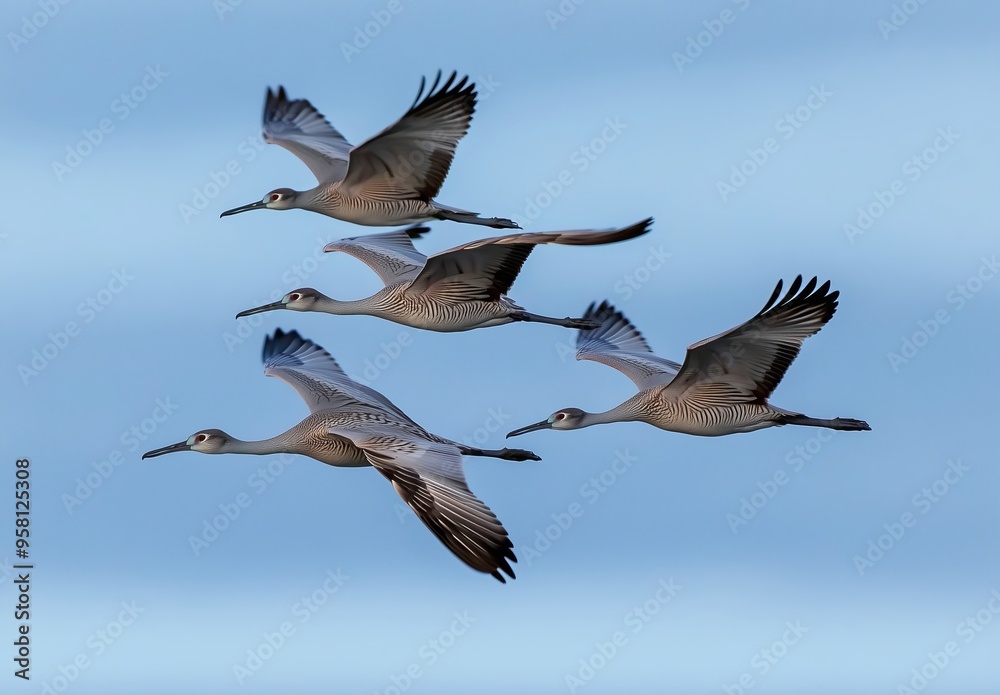 Obraz premium A Stunning Display of Birds in Flight Against a Blue Sky