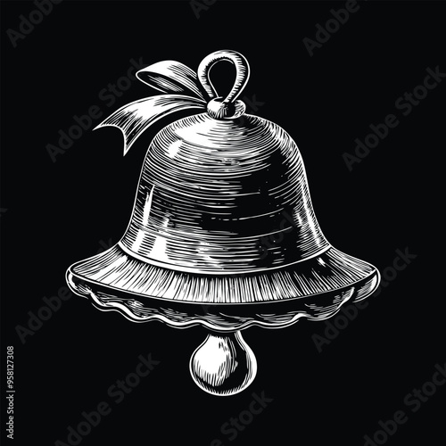 hand drawn Christmas bell engraving illustration