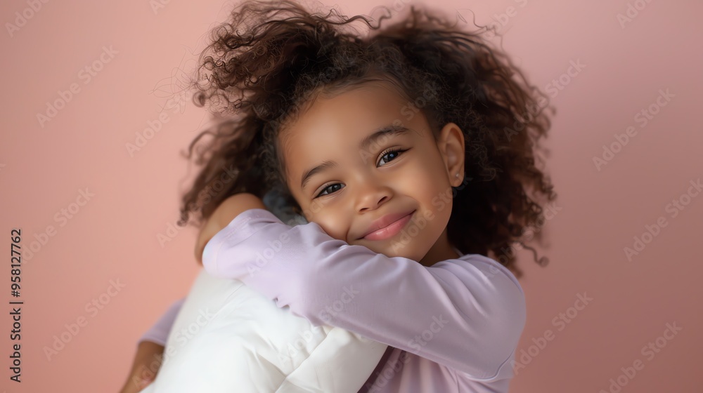 Baby girl hugging a pillow ready to sleep. Mental health concept.AI generated image. Baby girl hugging a pillow ready to sleep. Mental health concept.AI generated image.