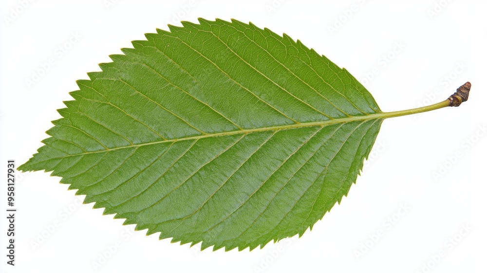 Fototapeta premium A buckthorn leaf, oval with a finely serrated margin and a bright green color