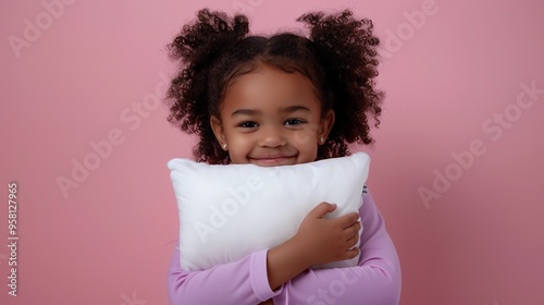 Baby girl hugging a pillow ready to sleep. Mental health concept.AI generated image.