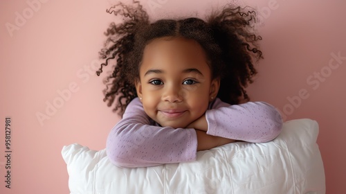 Baby girl hugging a pillow ready to sleep. Mental health concept.AI generated image.