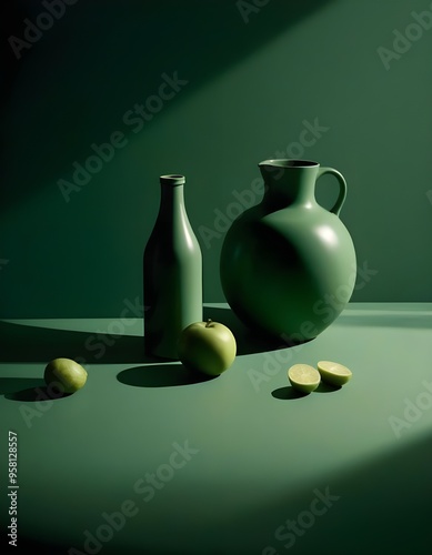 still life with green vase