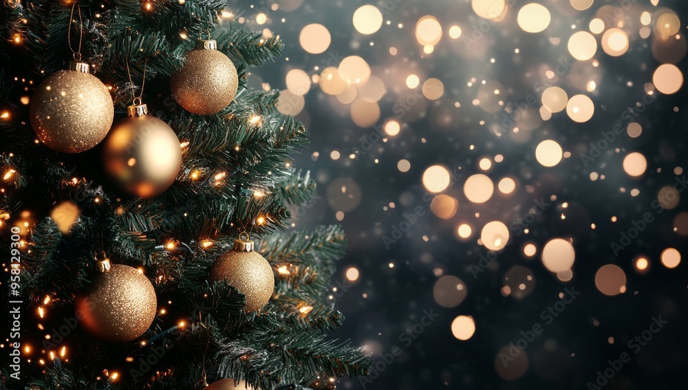 A Christmas tree with blurred lights and baubles A Christmas tree with blurred lights and baubles