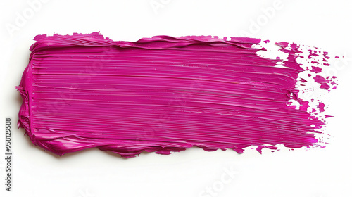 Bold magenta brushstroke, dynamic and vivid, exhibiting rough edges against a clean white backdrop, capturing the essence of artistic expression and color intensity