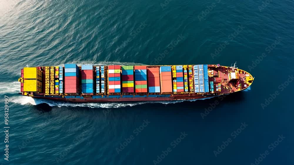 Majestic Cargo Ship at Sea During Sunset