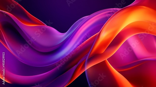 The abstract wave is surrounded by moving particles on a colorful background of a future cyberspace double wave.
