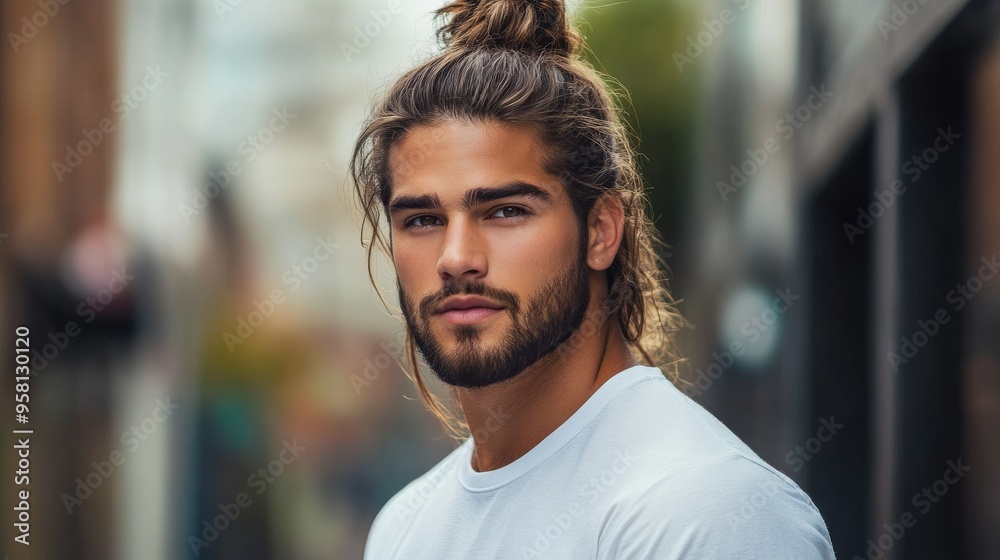 Introspective man in casual jacket against blurry autumnal background. Concepts of introspection, style, and seasonal change. Introspective man in casual jacket against blurry autumnal background. Concepts of introspection, style, and seasonal change.