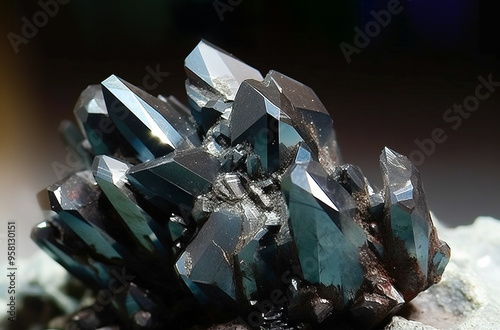 hematite is rare precious natural geological stone on gradient background in low key, isolate. AI generated.