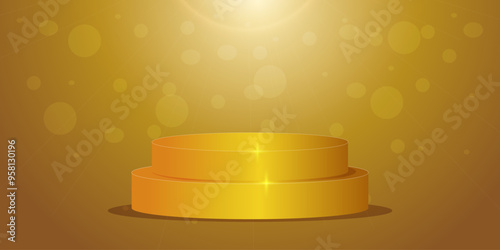 Golden podium on gold background, the first place, fame and popularity. Vector illustration ceremony, award, luxury podium.