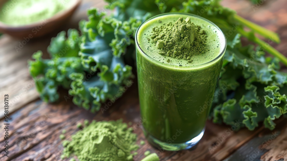 Green Smoothie with Kale and Matcha Powder. Green Smoothie with Kale and Matcha Powder.