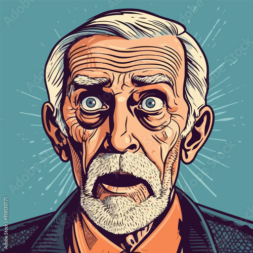 Face of an admiring or surprised old man. Retro pop art comic style. Vector illustration.