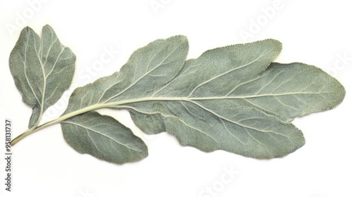 A silverberry leaf, narrow and oval with a silvery green upper surface