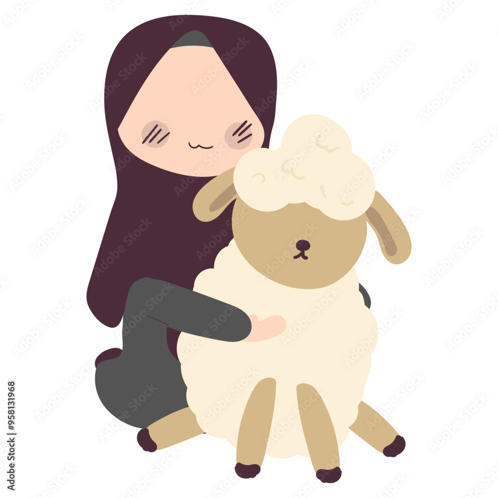 Girl With Sheep Eid Al Adha Illustration Girl With Sheep Eid Al Adha Illustration