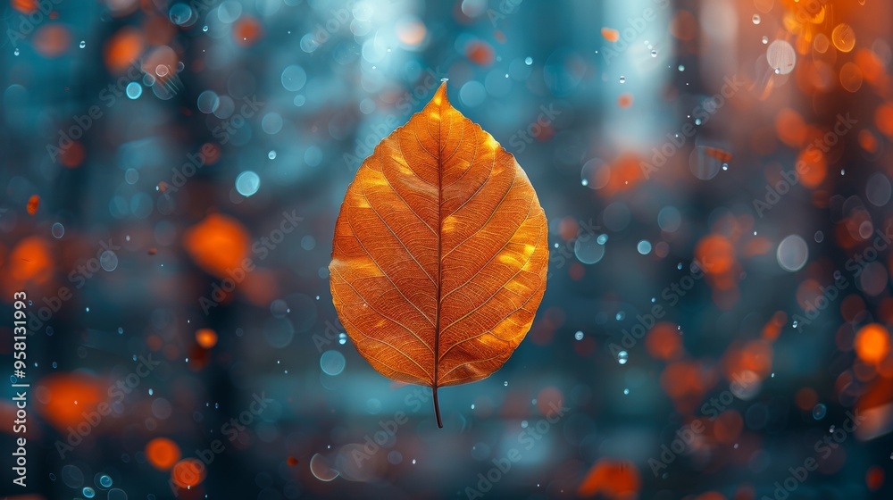 a single leaf, suspended in mid-air, caught in a gentle breeze against a blurred background of a bustling city. The leaf should appear almost frozen, a moment of tranquility amidst the chaos of motion a single leaf, suspended in mid-air, caught in a gentle breeze against a blurred background of a bustling city. The leaf should appear almost frozen, a moment of tranquility amidst the chaos of motion