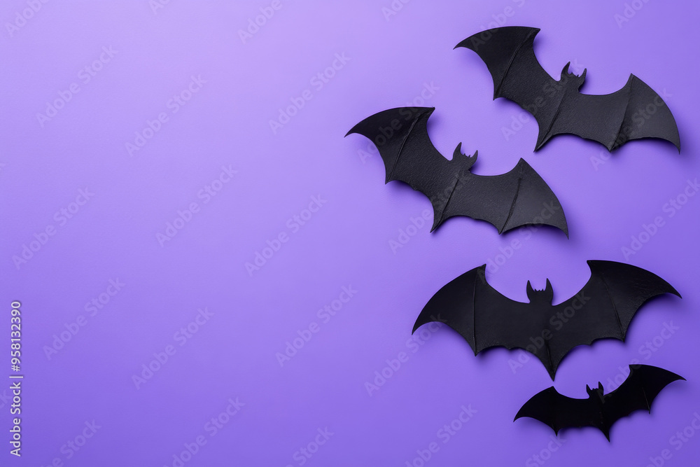 Halloween minimalist background with Black bats on bright color backdrop Halloween minimalist background with Black bats on bright color backdrop