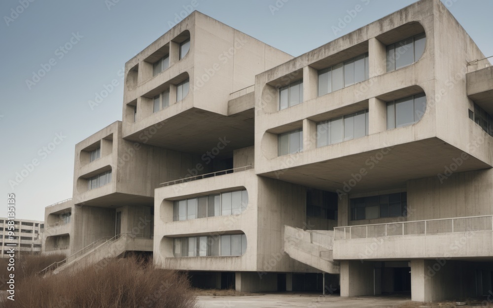 Desolate, Abandoned Modern Concrete Building with Multiple Level Desolate, Abandoned Modern Concrete Building with Multiple Level