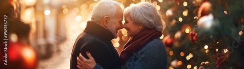 Elderly couple exchanging a...