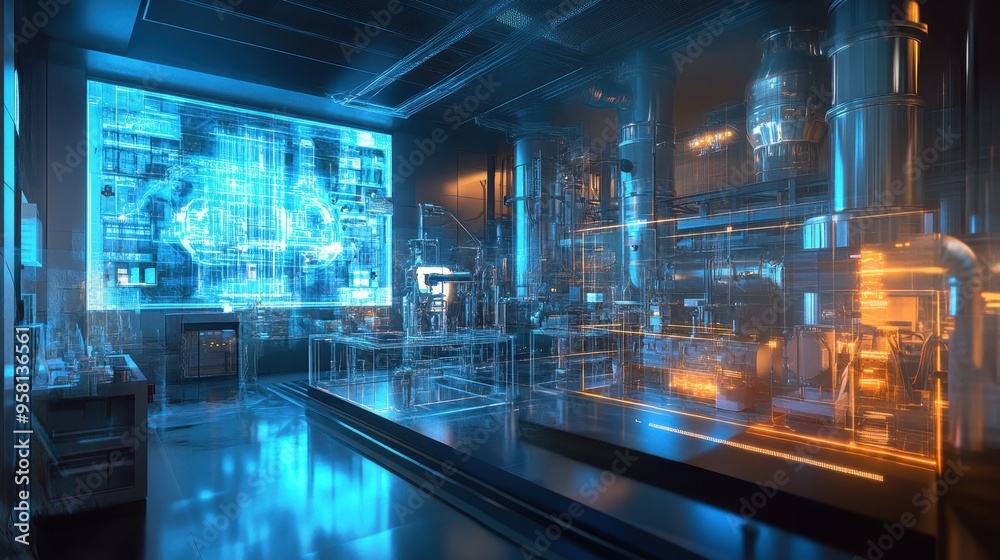 Fototapeta premium Futuristic Tech Lab with Holographic Display