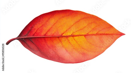 A tupelo leaf, oval with a pointed tip and smooth edges, transitioning to a bright red-orange