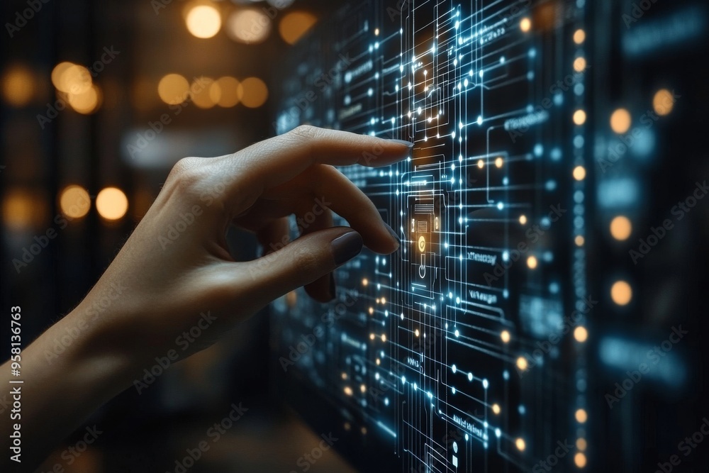 Businessman working with search bar on virtual screen. Generative AI Businessman working with search bar on virtual screen. Generative AI