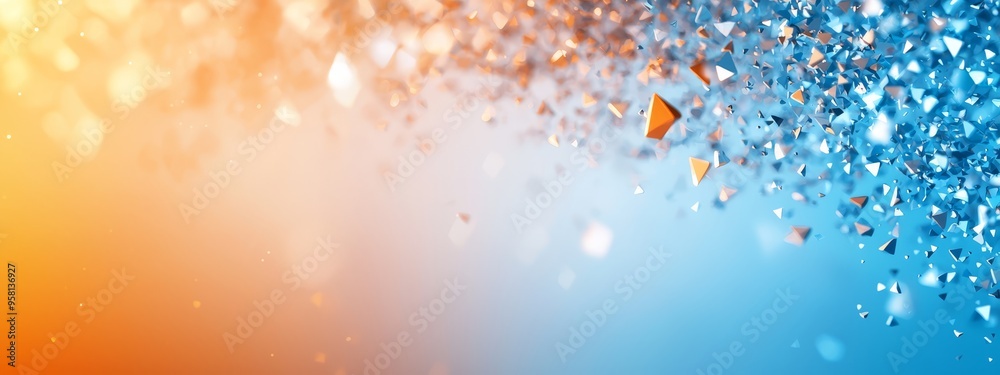 A blue-orange backdrop with objects hanging from its sides A blue-orange backdrop with objects hanging from its sides