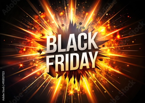 Eye-catching Black Friday sale banner with a vibrant explosion effect and glowing text. Ideal for promotions and discounts during the holiday shopping season.